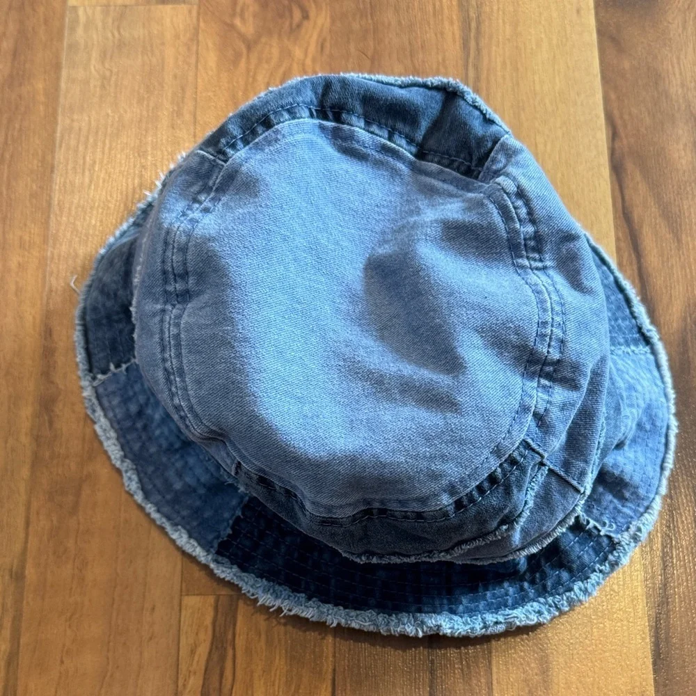 David and young Patchwork Denim Bucket sun Hat